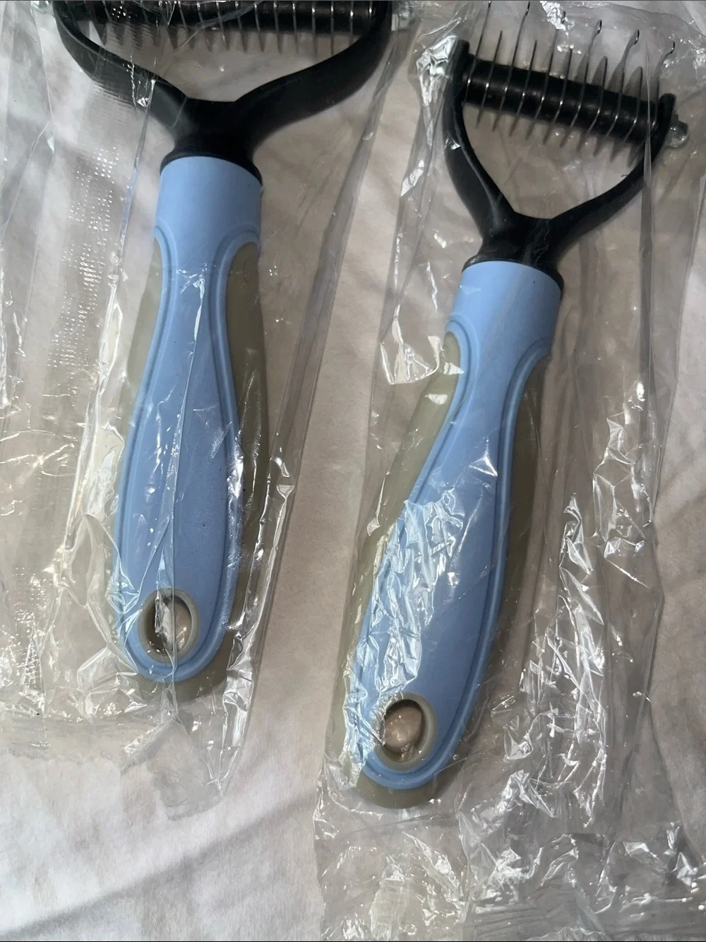 Pet Detangling Comb — Large and Small With Light Blue Handles